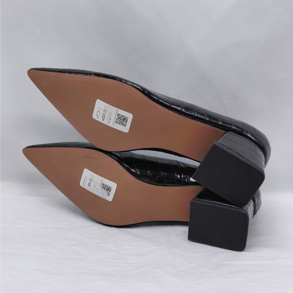 ASOS Design Croc Embossed Block Heel Pumps Women's 10 Black Pointed Toe Chic - Picture 11 of 11